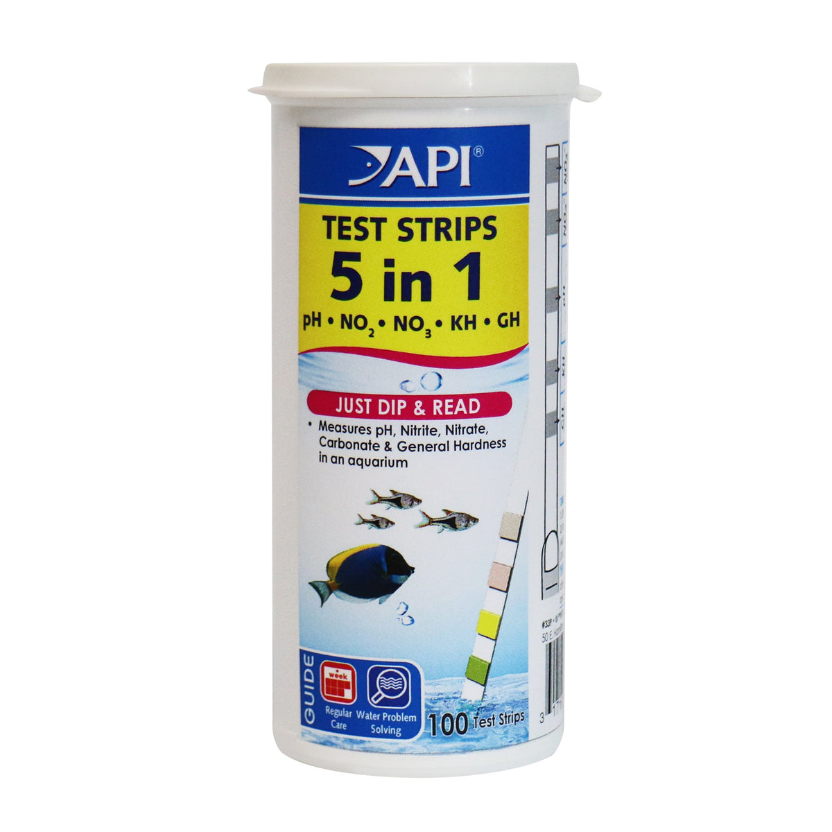 API 5-in-1 test strips box ready for quick aquarium water checks.