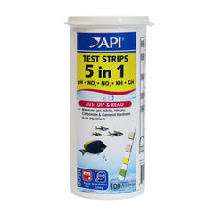 API 5-in-1 test strips box ready for quick aquarium water checks.