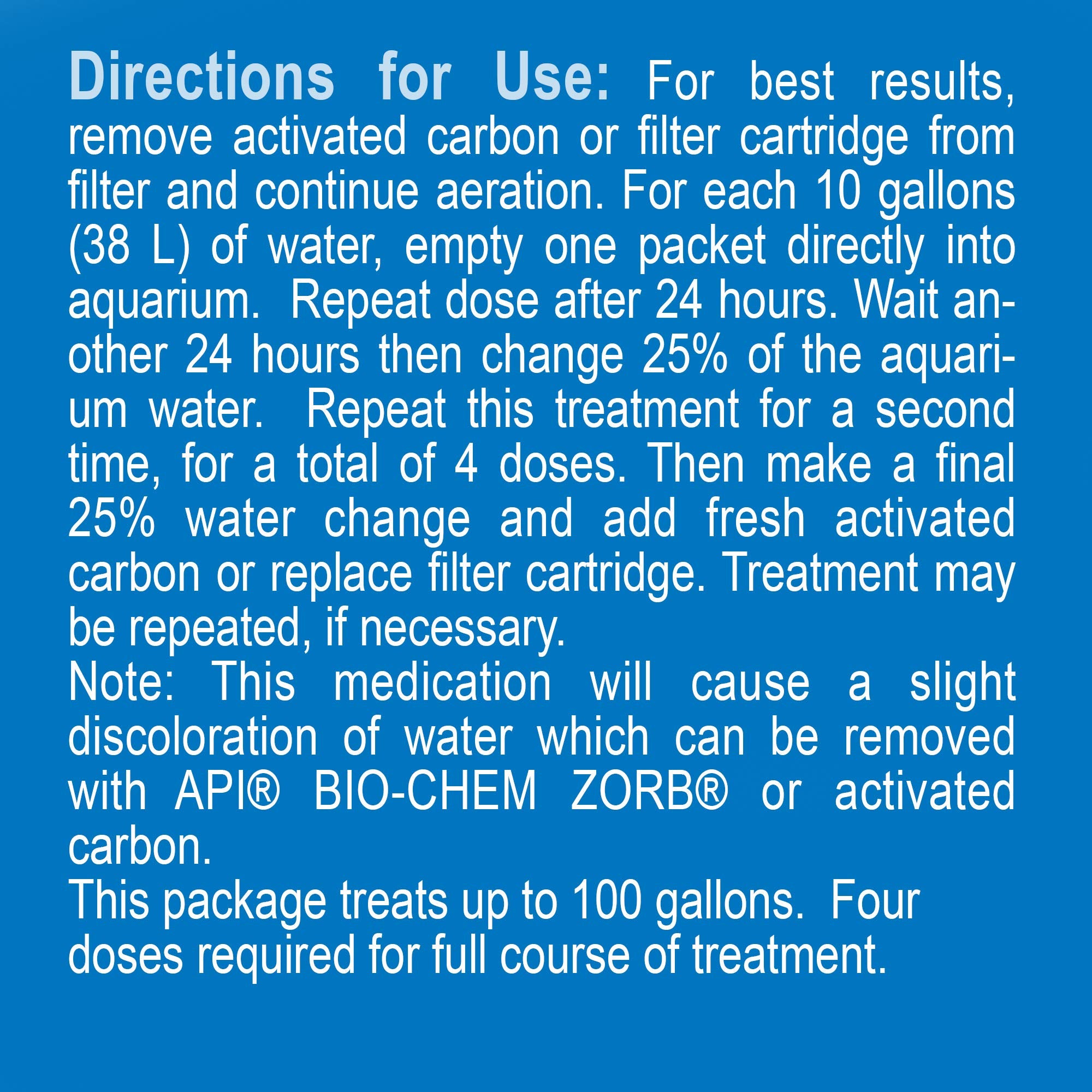 API FIN & BODY CURE water discoloration noticeable, easily removed with activated carbon.