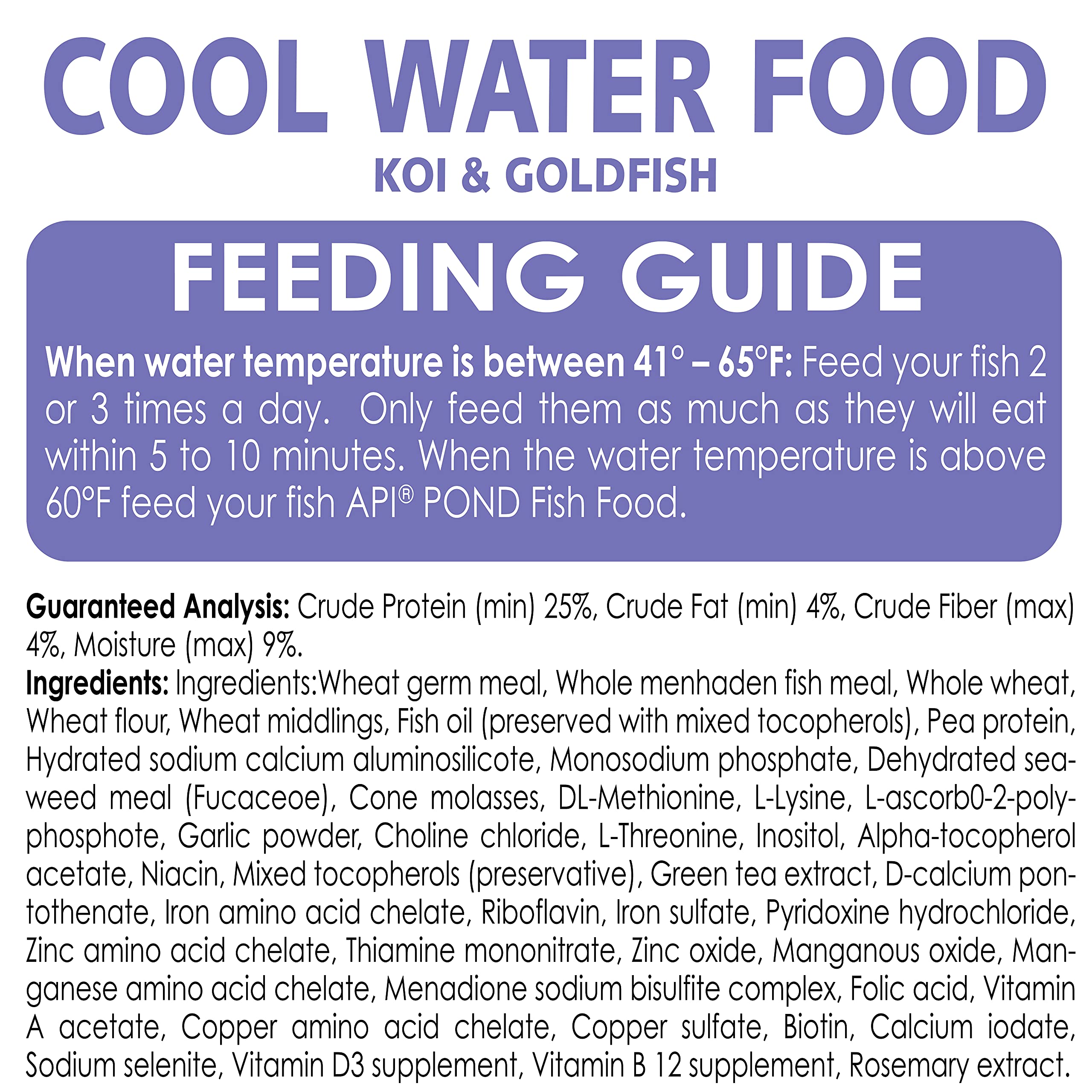 API POND COOL WATER FOOD zeolite ingredient close-up illustrating ammonia reduction support.
