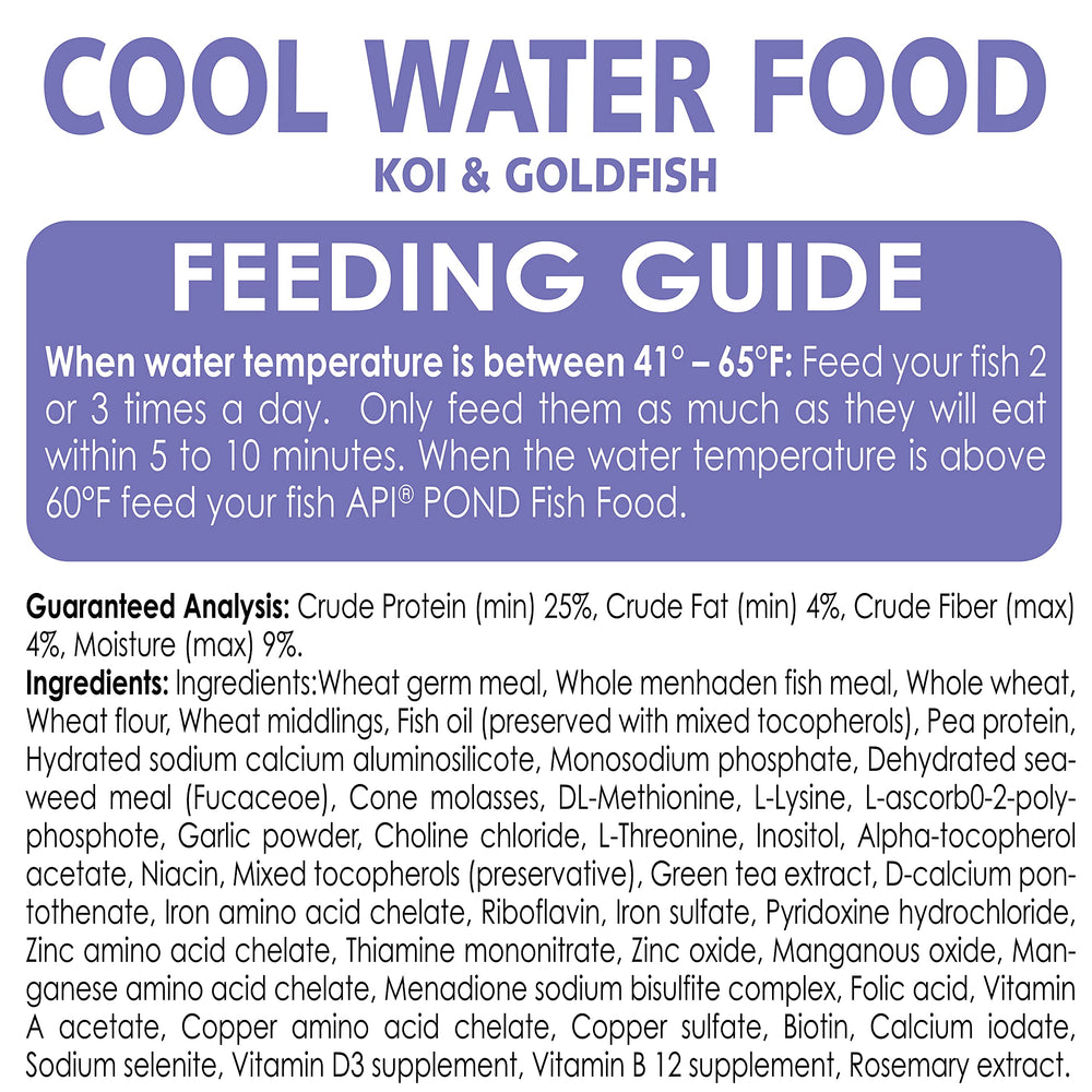 API POND COOL WATER FOOD zeolite ingredient close-up illustrating ammonia reduction support.