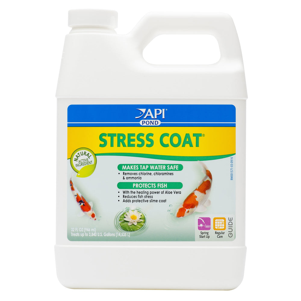API POND STRESS COAT 32oz bottle front showing conditioner for safer water and reduced stress