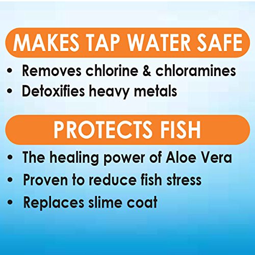 API STRESS COAT bottle beside aquarium demonstrates convenient 64-ounce size for ongoing use