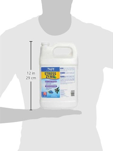 API Stress Zyme bottle in tank scene highlighting reduced maintenance time.