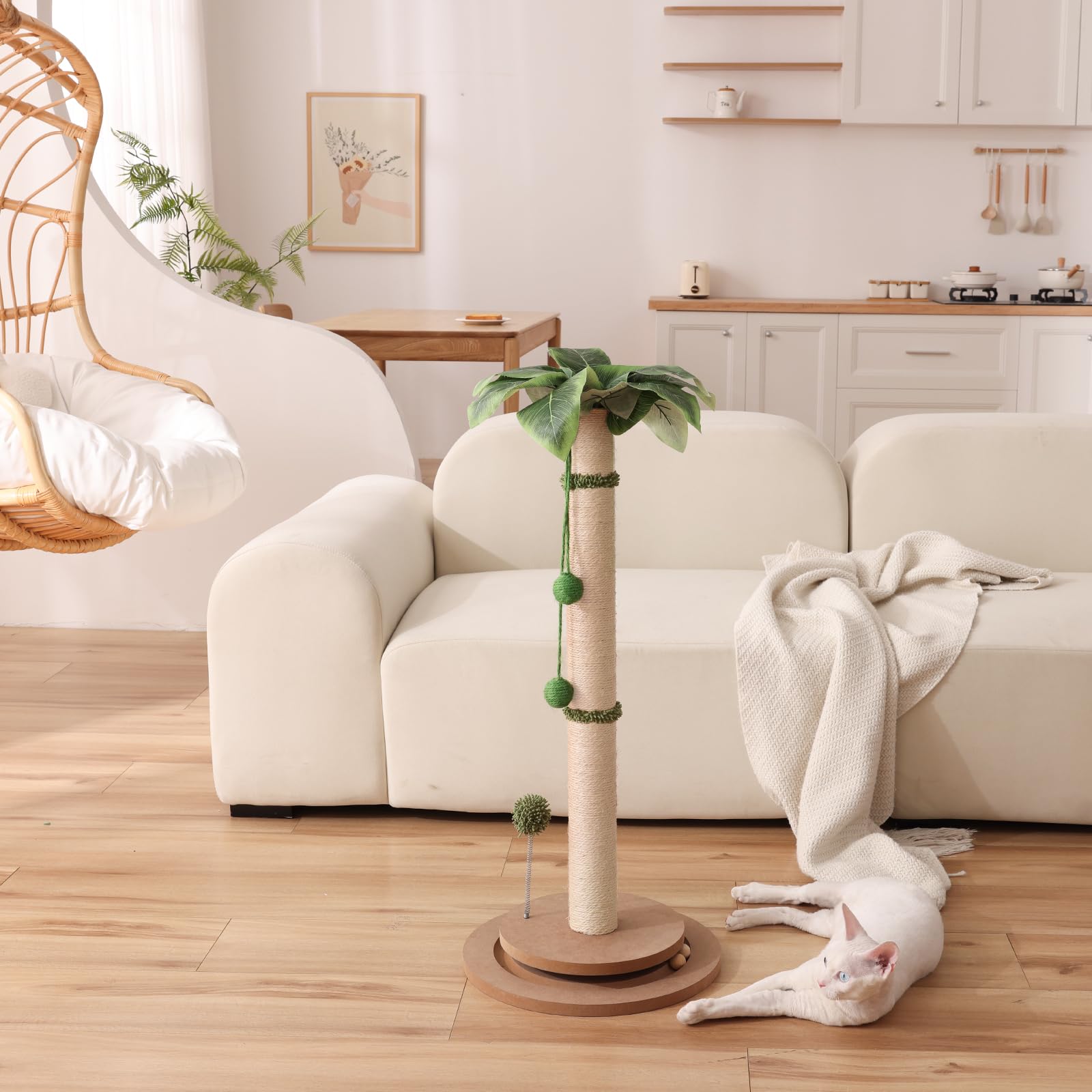Aplatho cat scratching post in use demonstrates stress-relief scratching and play