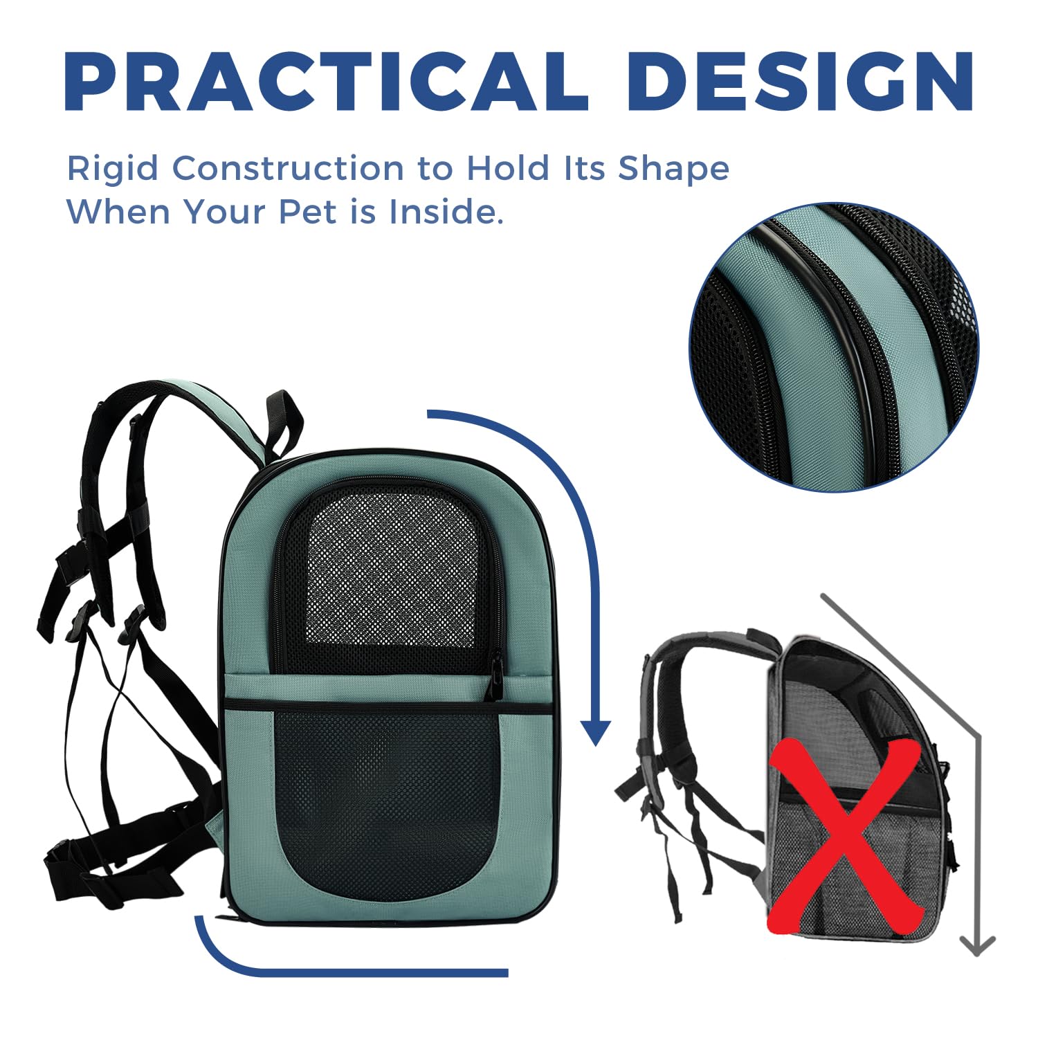 Apollo Walker blue mesh ventilation highlights four-sided airflow to help pets stay cool