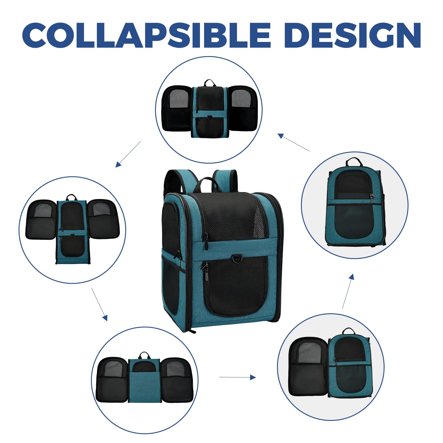 Apollo Walker teal expandable side pockets store bowls, treats, and waste bags