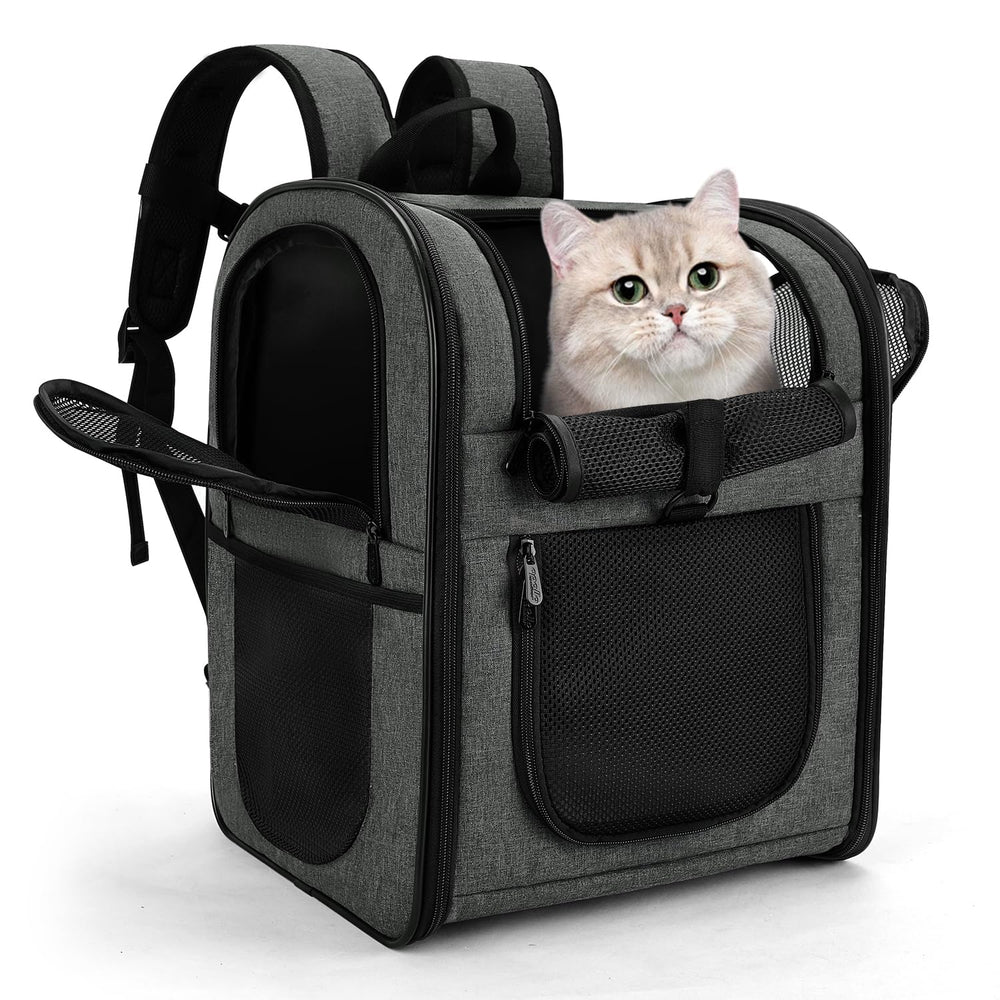 Apollo Walker pet carrier backpack exterior view in gray shows durable fabric for secure travel