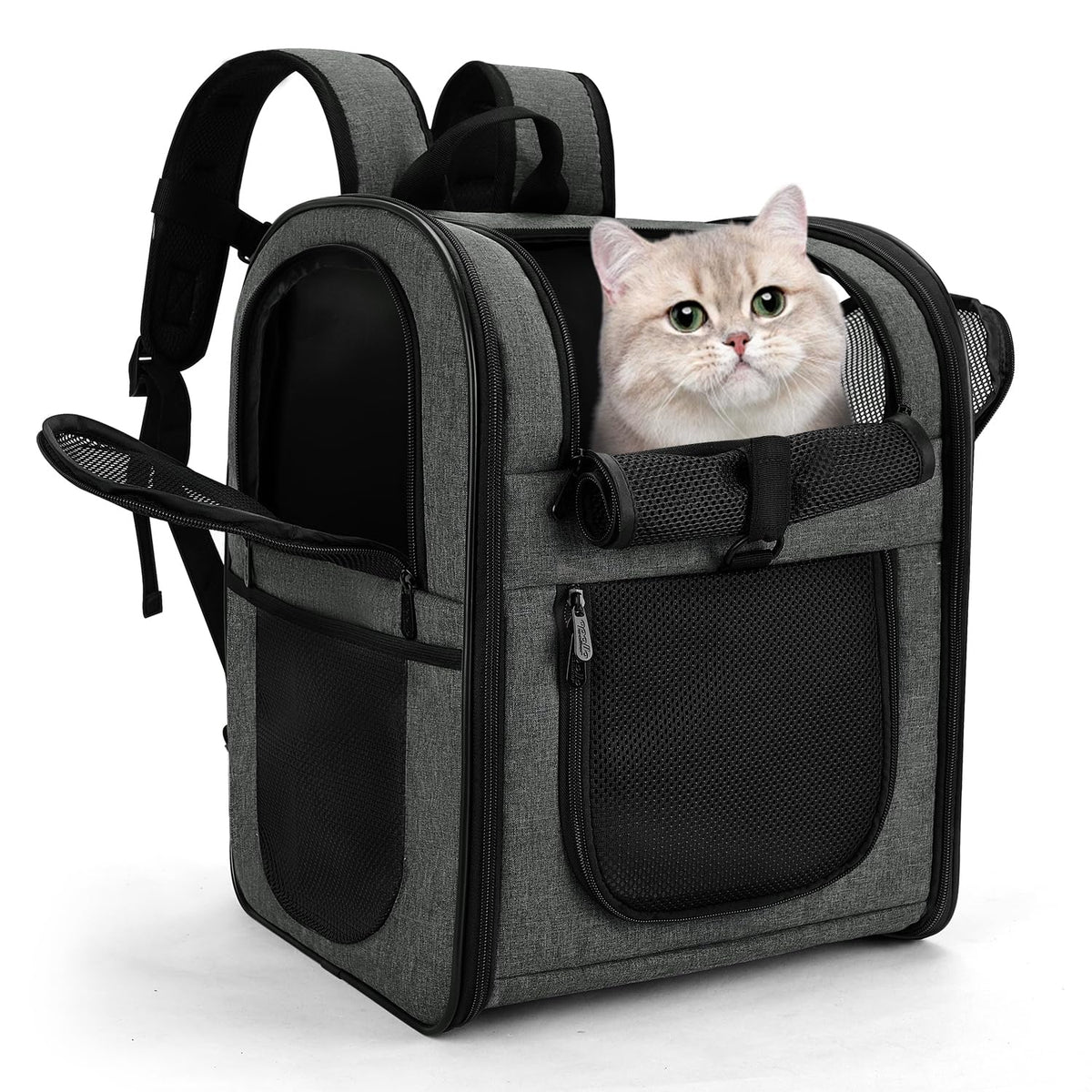 Apollo Walker pet carrier backpack exterior view in gray shows durable fabric for secure travel