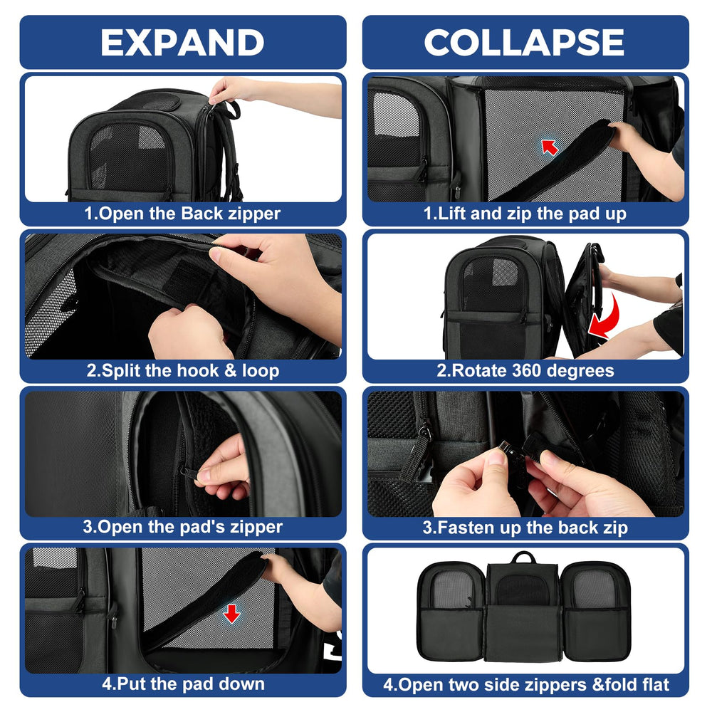 Apollo Walker pet carrier backpack top mesh window increases headroom and visibility.