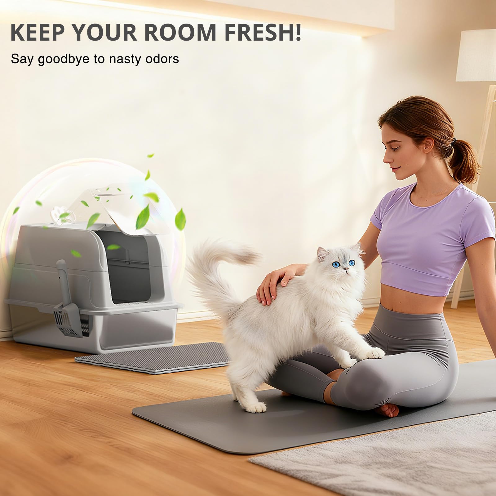 APPKER XL litter box provides roomy space and less frequent scooping.