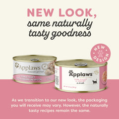 Applaws tuna fillet with prawn close-up emphasizes real ingredients for picky eaters.