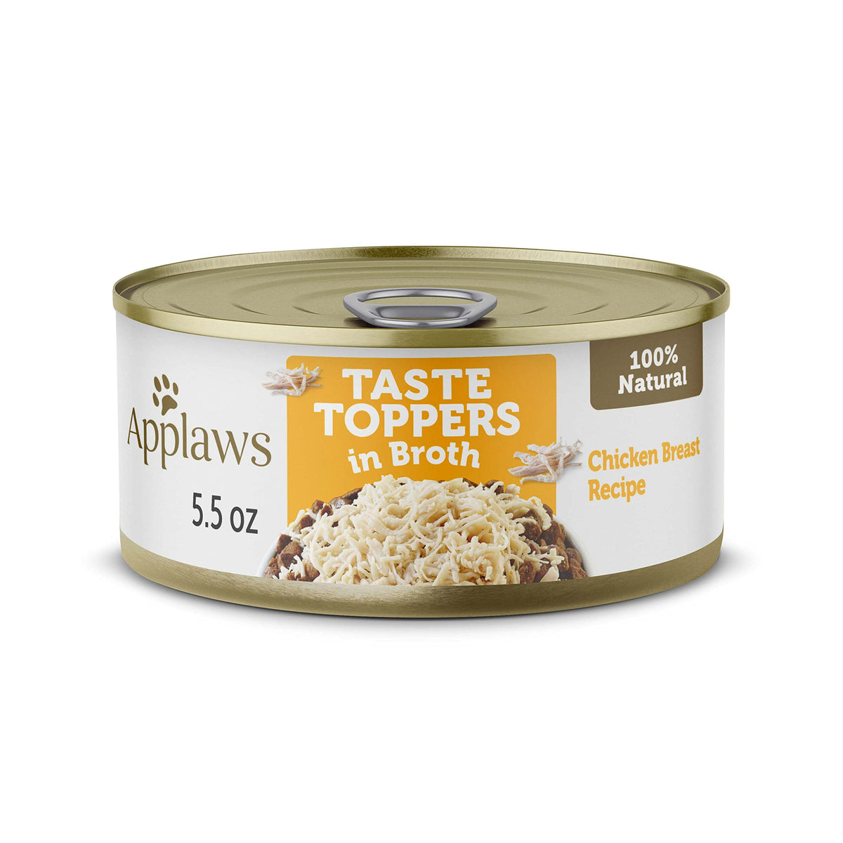 Applaws Taste Toppers packaging shows chicken breast in broth, grain-free reward.