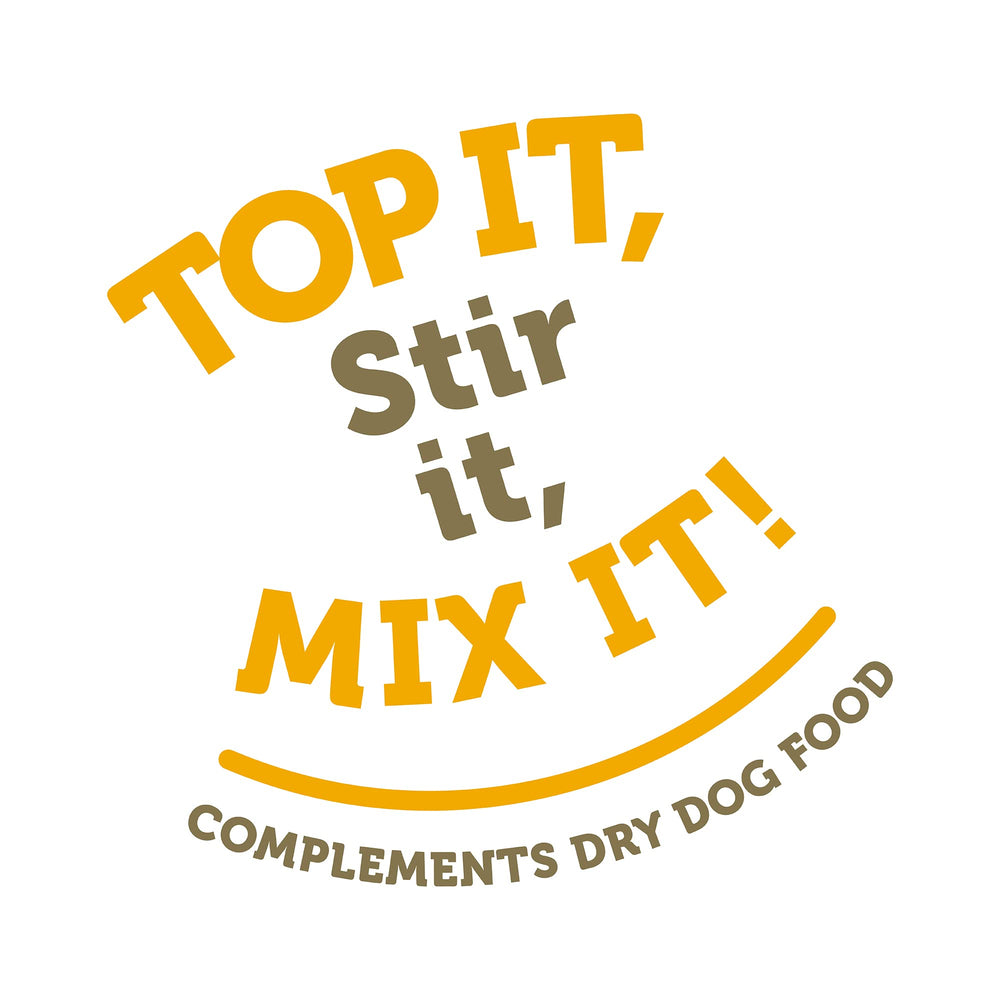 Applaws Taste Toppers dog mealtime joy image suggests tasty rewards.