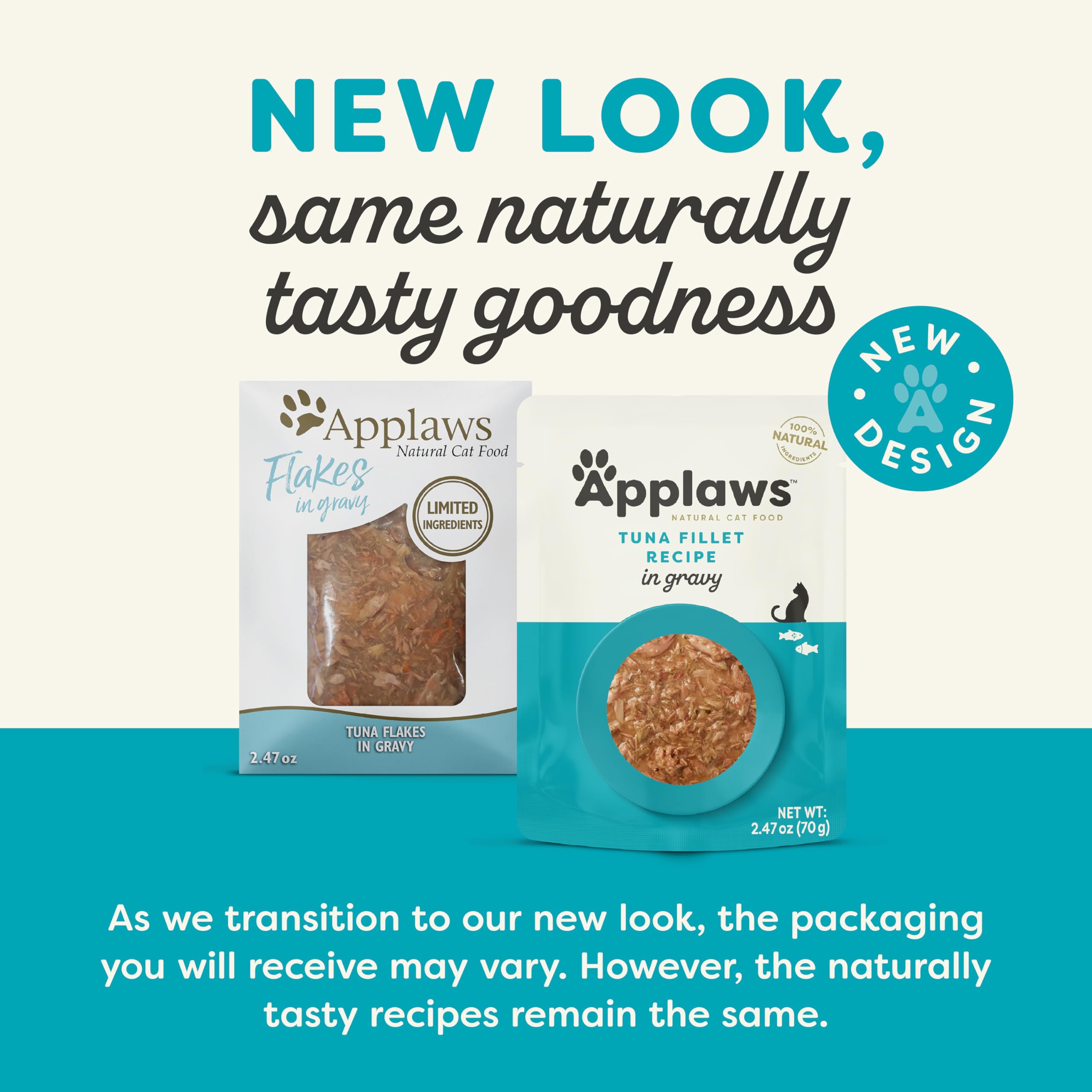 Applaws Tuna Fillet in Gravy pouch closeup highlights natural ingredients for real protein.