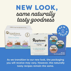 Applaws tuna fillet recipe cups display protein-rich meal option for active cats.