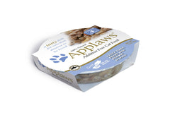 Applaws tuna-prawn cat cups serving shot illustrating a tasty topping for wet meals.