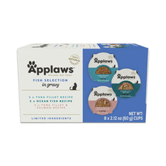 Applaws wet cat food in gravy cups close-up shows convenient serving and flavor.