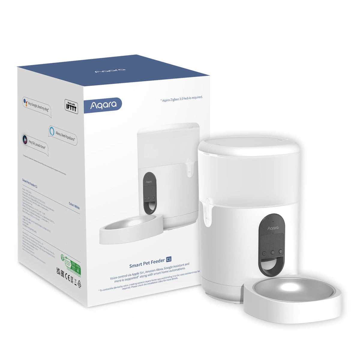 Aqara Smart Pet Feeder C1 front view for compact home use and schedule-driven feeding.