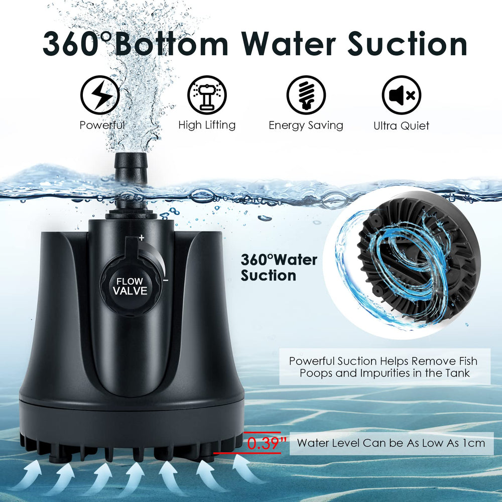 AQQA 265-800GPH adjustable flow knob enables precise tank water control.