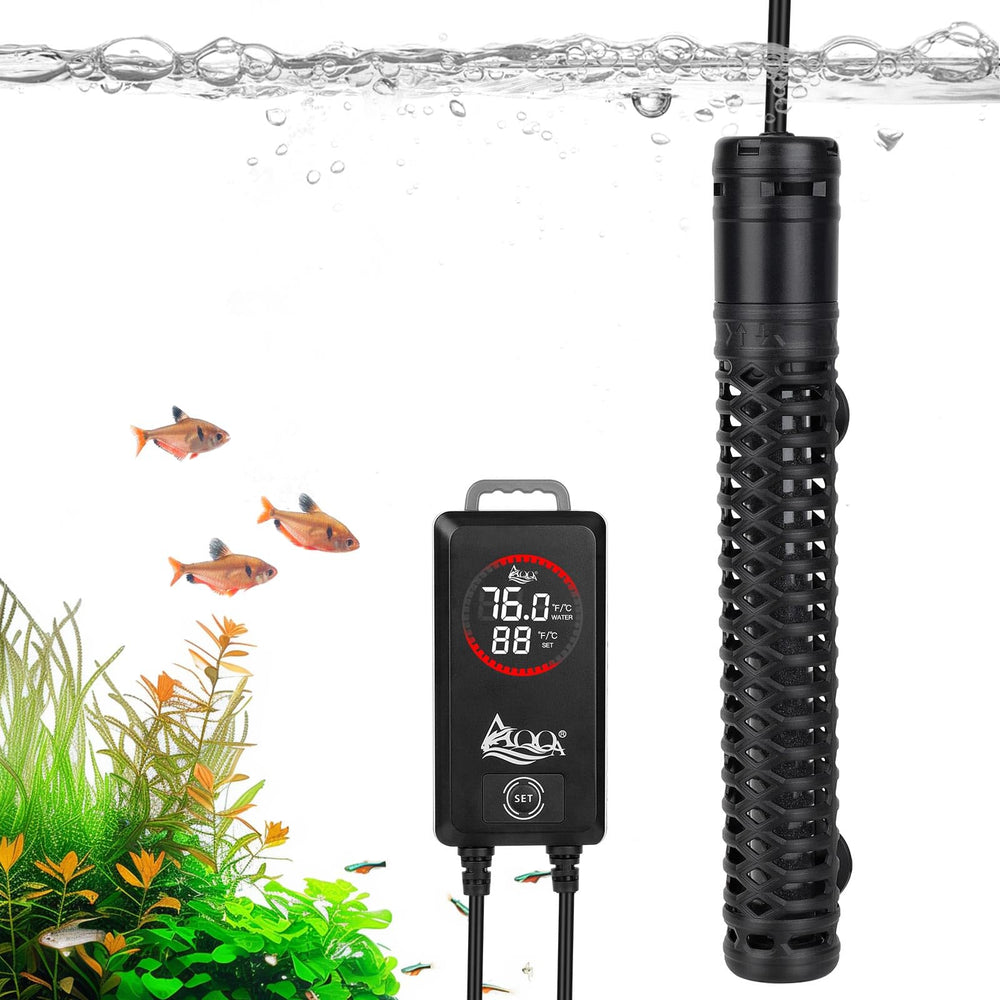 AQQA 800W heater with digital thermostat for precise tank temperatures.
