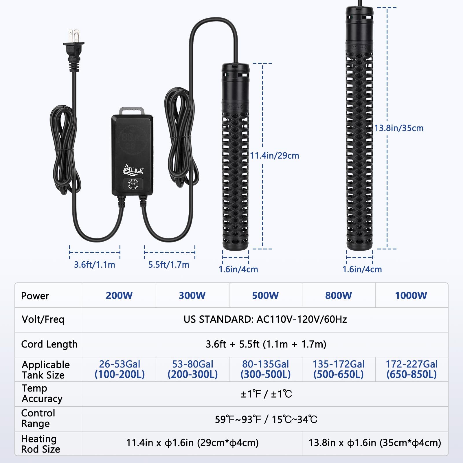 AQQA 800W heater memory function preserves temperature after restart.