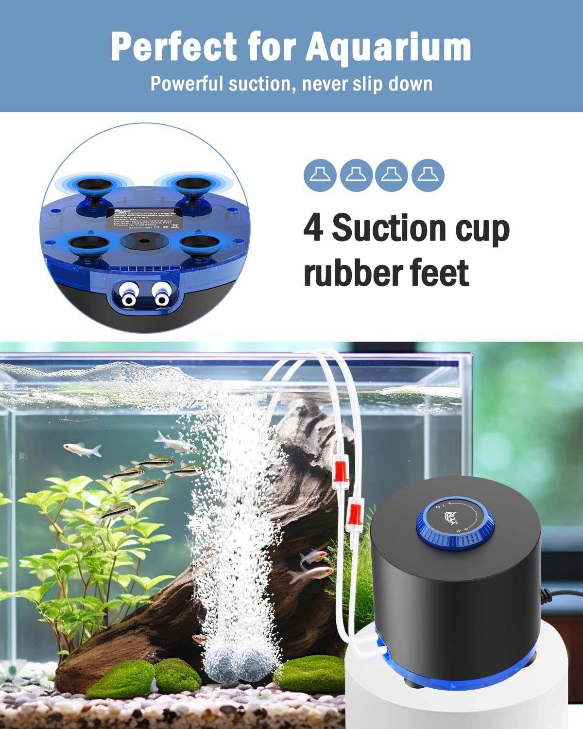 AQQA Aquarium Air Pump package includes tubes, stones, and valves for setup
