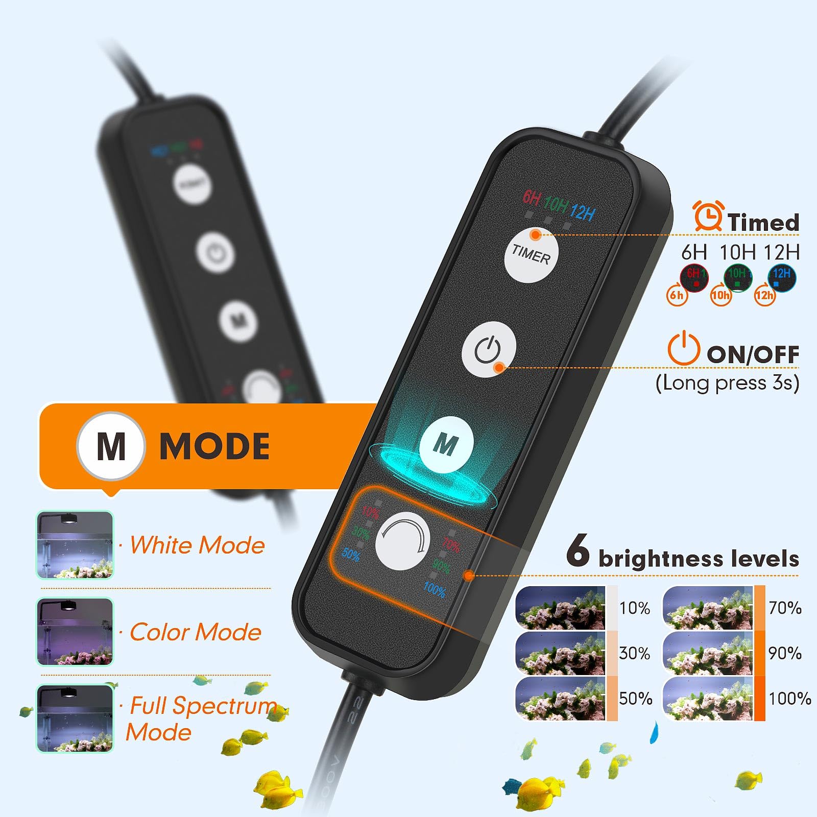 AQQA clip-on stream light timer mode automates daily lighting schedules.