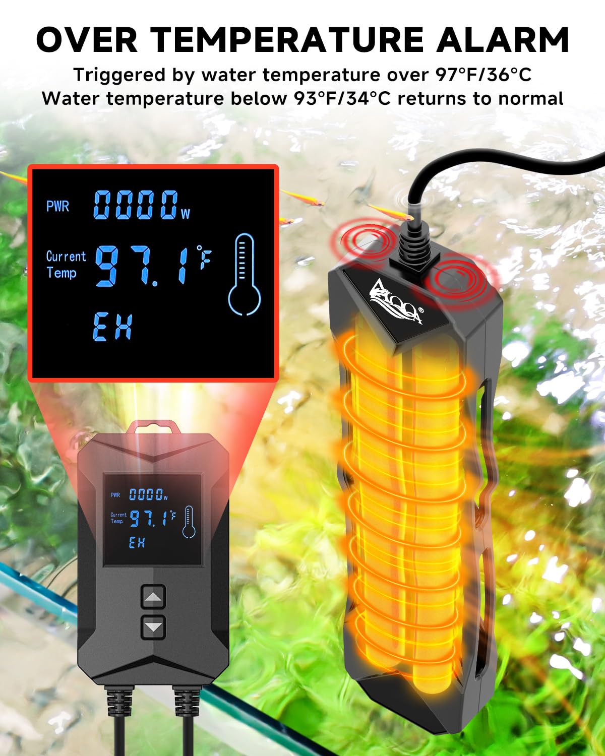 AQQA heater’s ABS shell protects fish and equipment during maintenance.