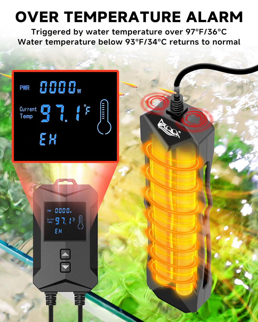AQQA heater’s ABS shell protects fish and equipment during maintenance.