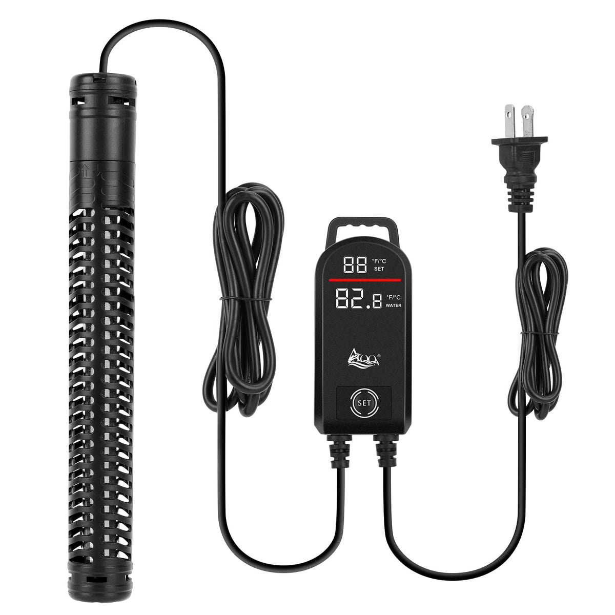 AQQA Aquarium Heater digital control panel enables precise temperature adjustments.