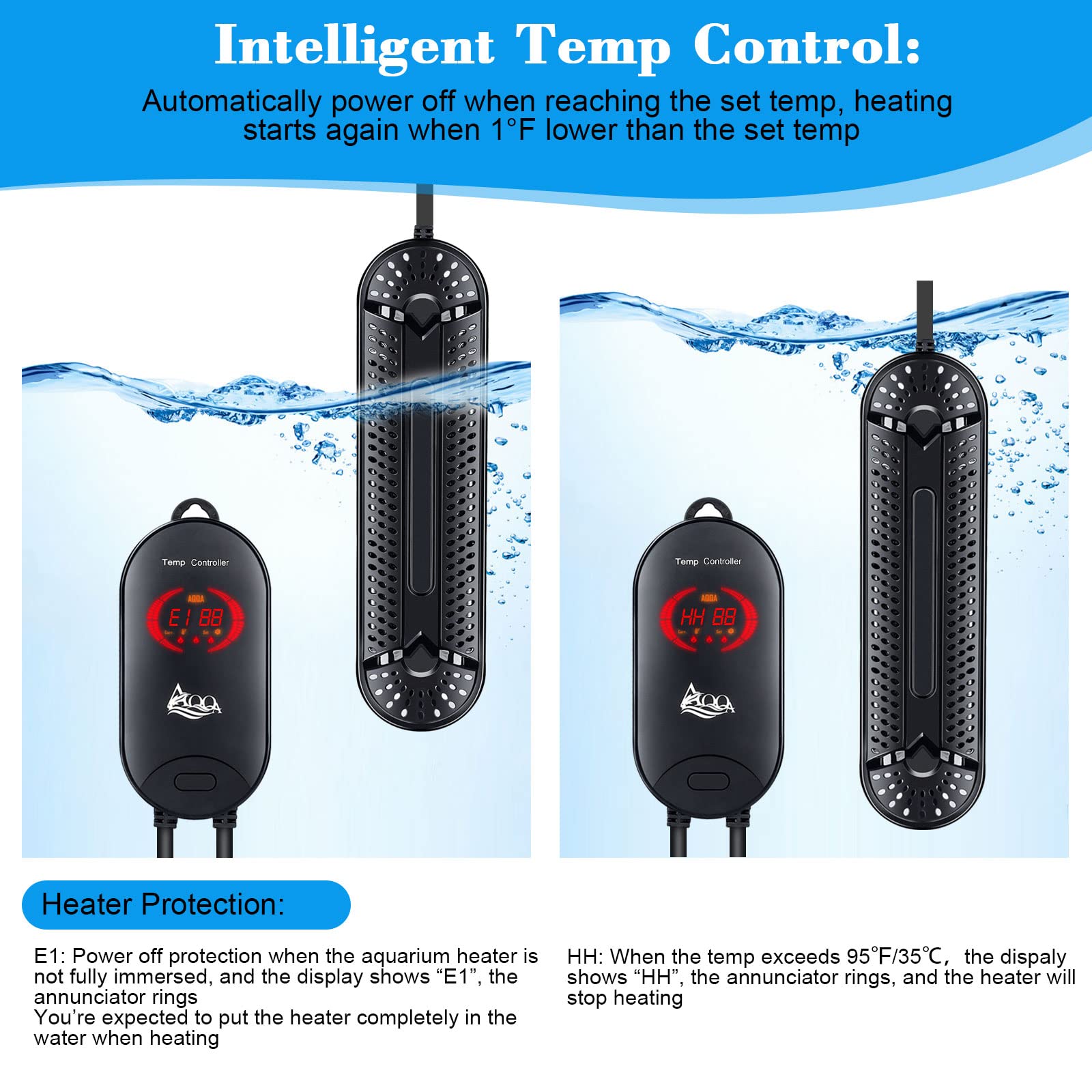 AQQA heater with dual suction cups easy installation for any angle.
