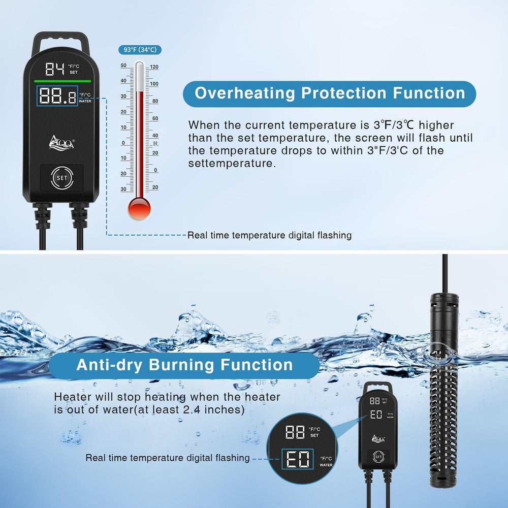 AQQA Aquarium Heater fast heating action reaches target temperature quickly.