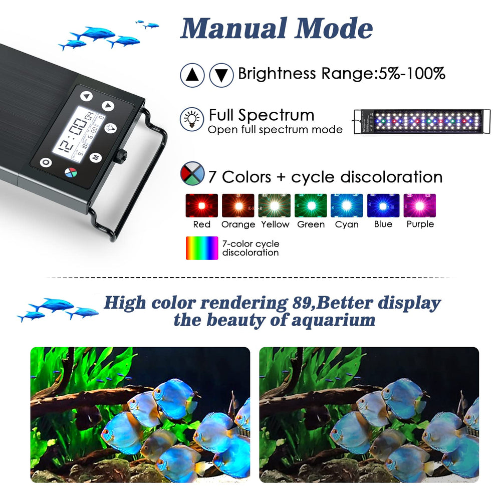 AQQA Aquarium Light dimmer controller demonstrates adjustable brightness for dawn-to-dusk scenes.