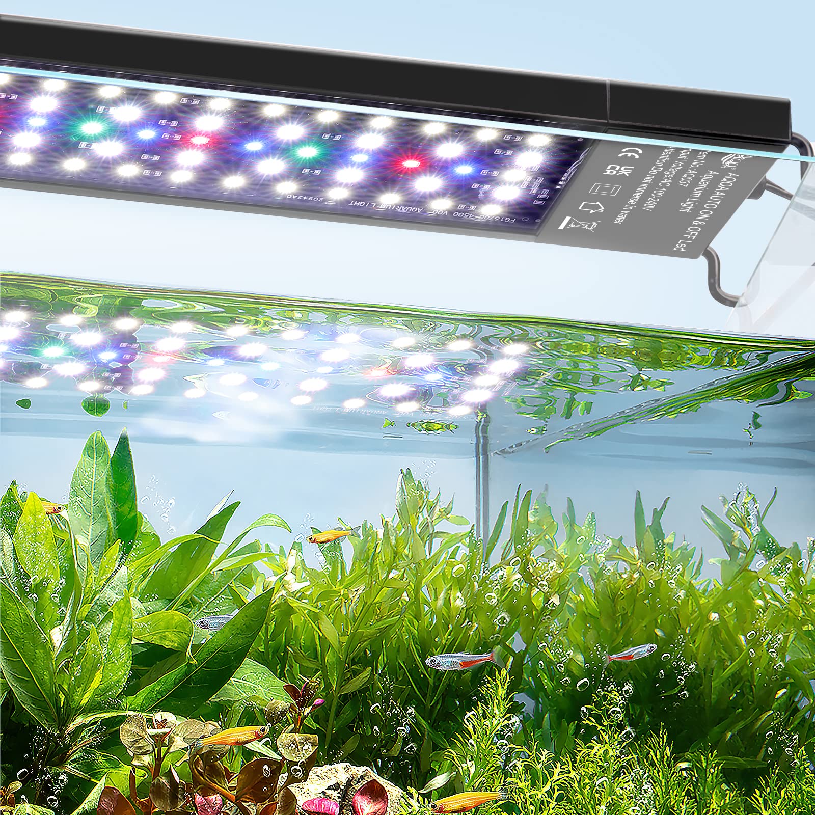 AQQA Aquarium Light extendable bracket supports 12-54 inch tanks for versatility.