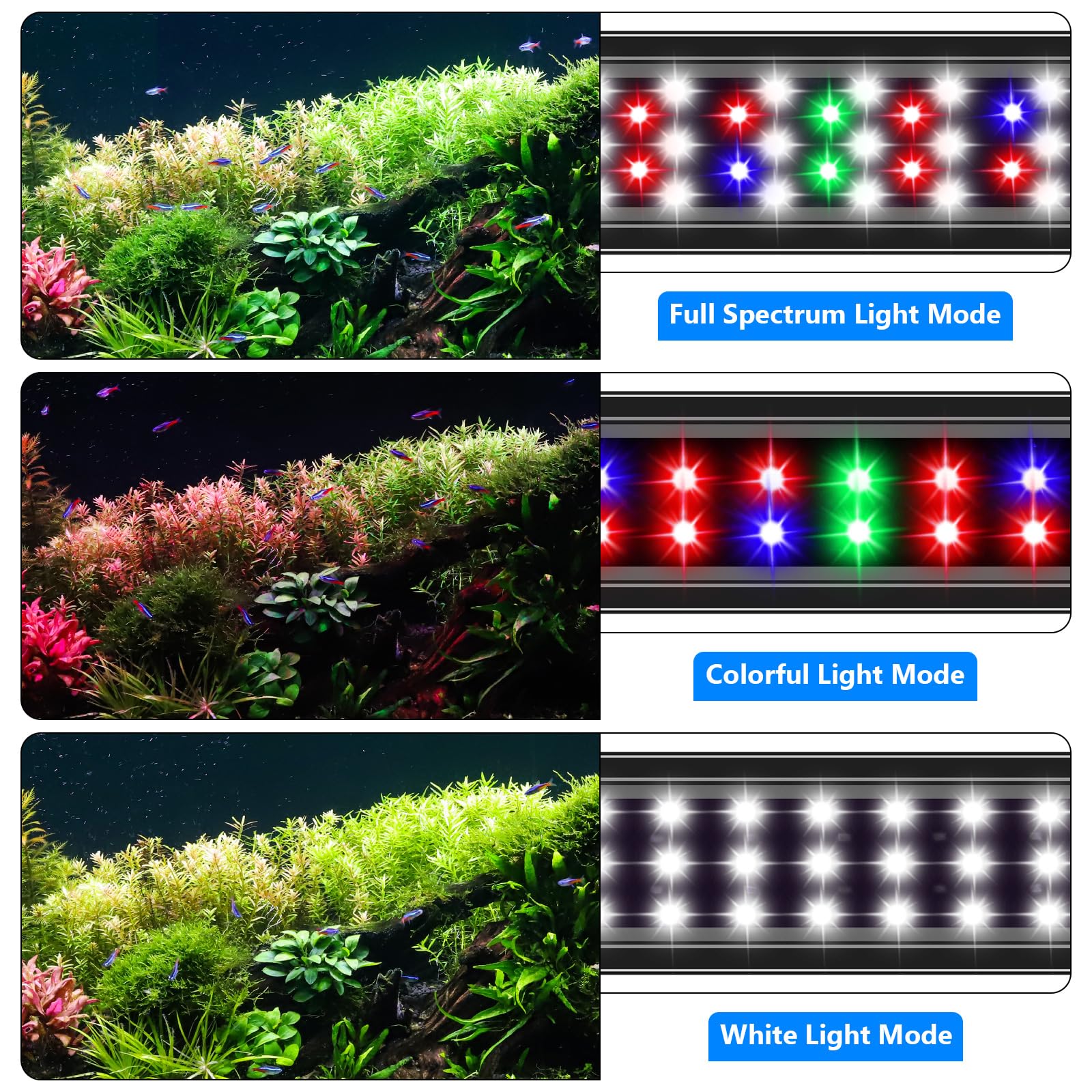 AQQA aquarium light with extendable brackets enabling adjustable height for best tank lighting.