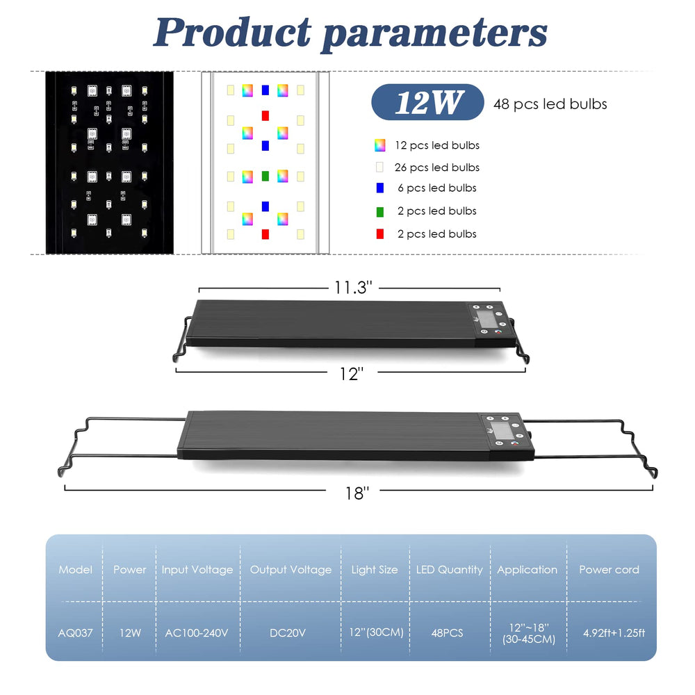 AQQA Aquarium Light night mode offers soothing color options for nighttime viewing.