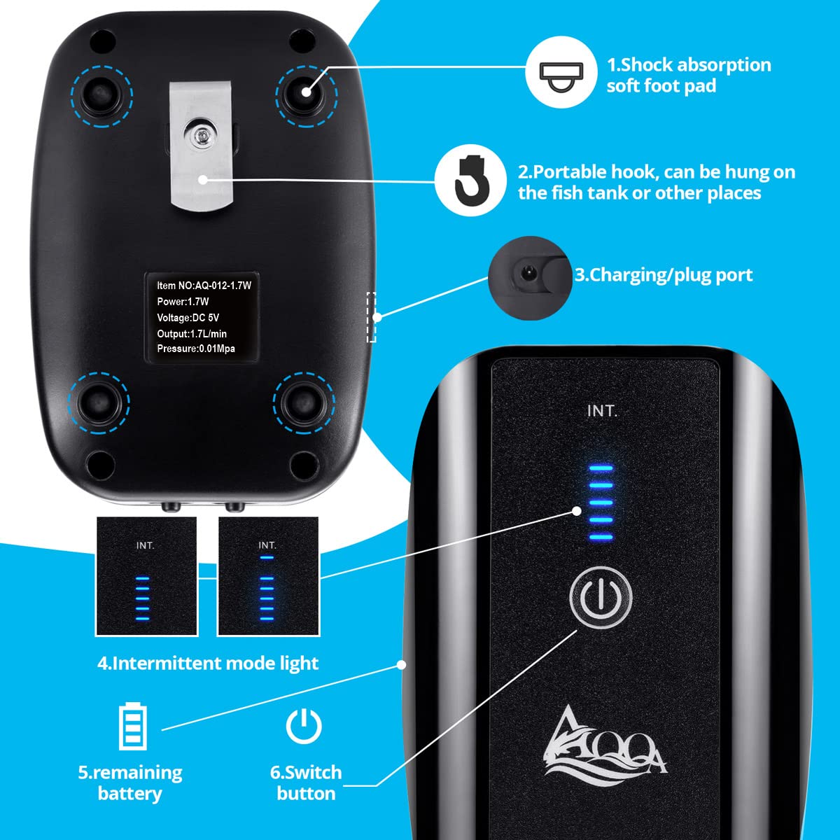 AQQA aquarium pump usable outdoors during outages for dependable airflow