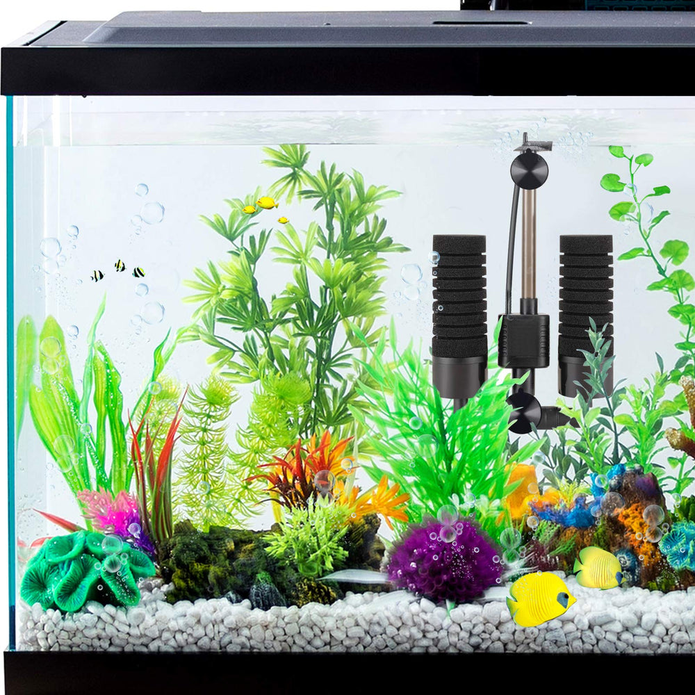 AQQA 360-degree outlet image highlights flexible water direction for tank layout.