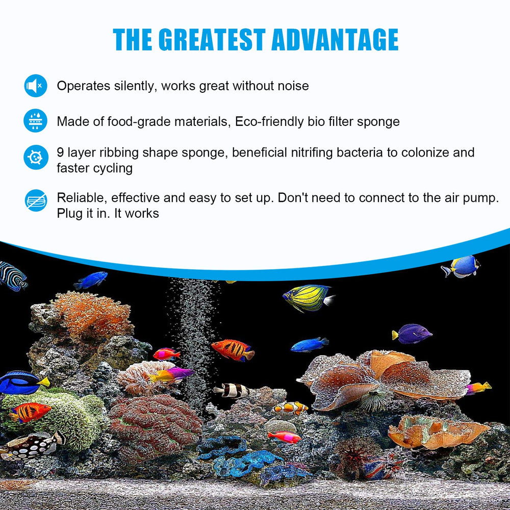 AQQA aquarium sponge water filter kit image features spare sponges for easy maintenance.