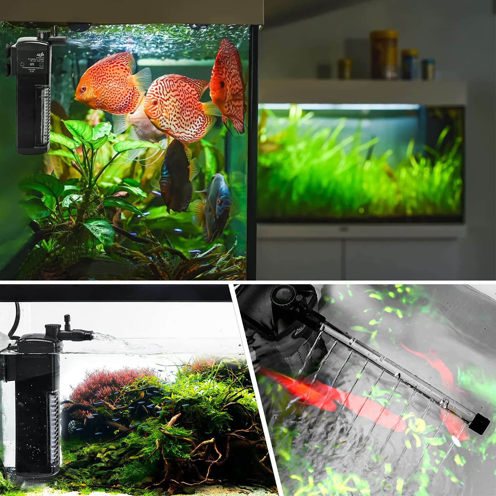 AQQA aquarium tank compatibility image highlights fit for different gallon ranges.