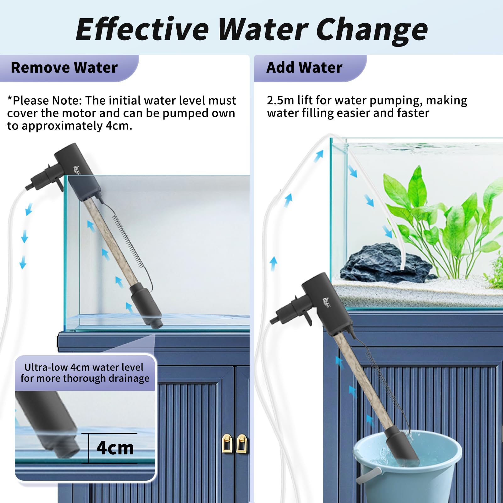 AQQA Quick-connect hose enables smooth, fast water changes.