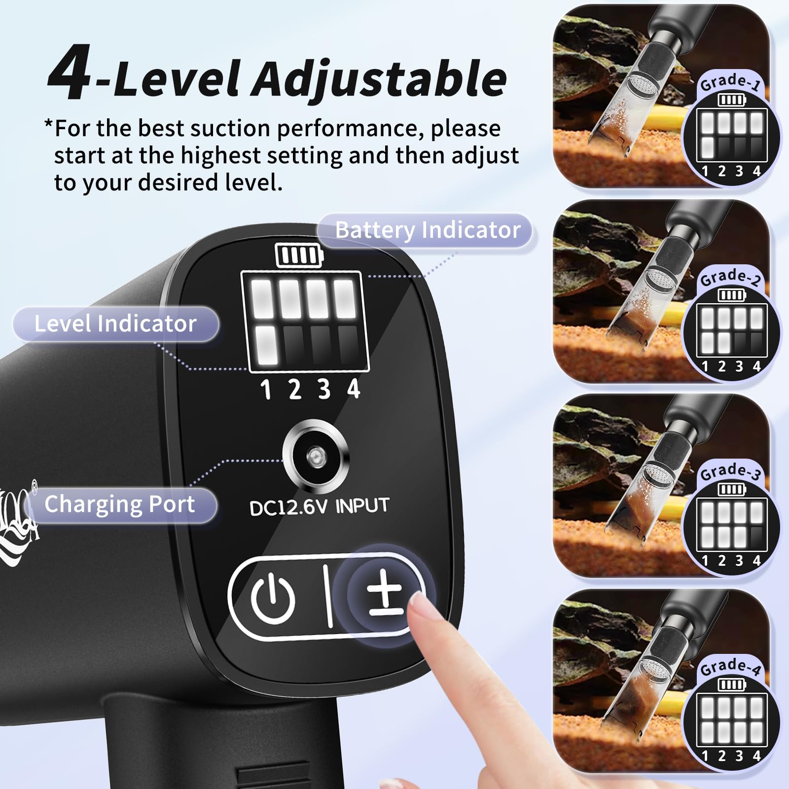 AQQA Sand-washing head cleans substrate gently for tidy gravel between water changes.