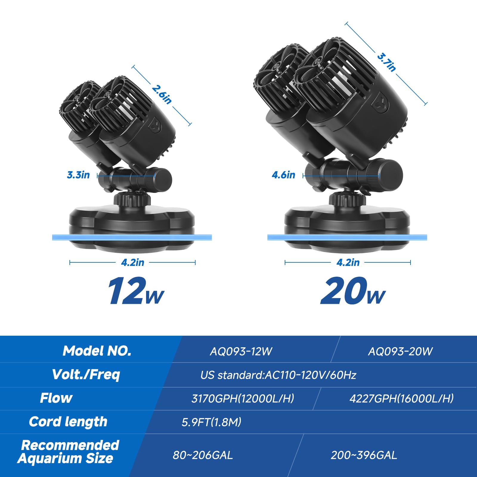 AQQA Wave Maker submersible design suitable for freshwater and saltwater setups.