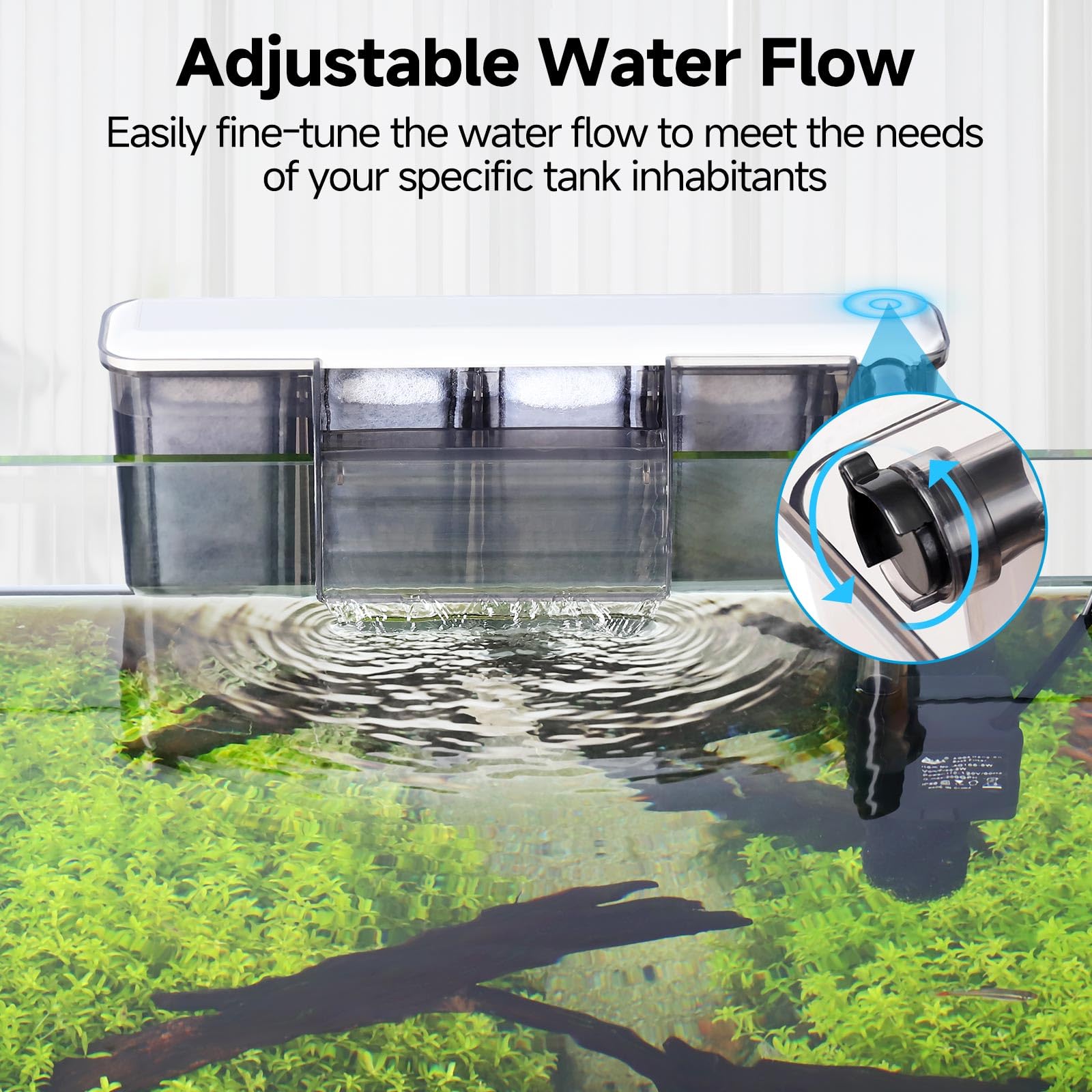 AQQA auto-start HOB filter demonstrates easy setup without priming.