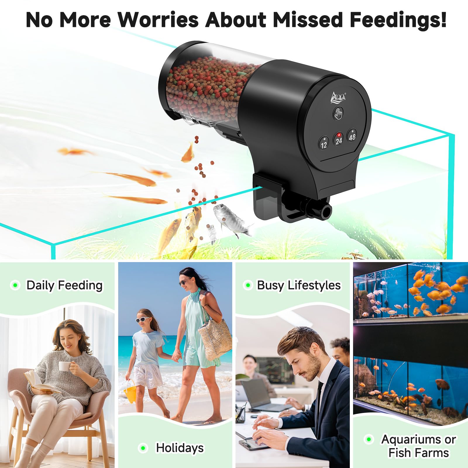 AQQA feeder fits home and office aquariums
