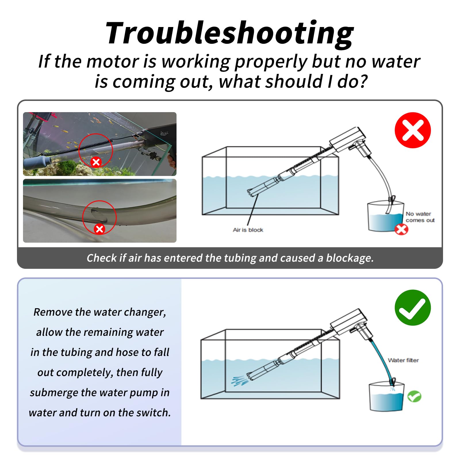 AQQA electric aquarium vacuum 6.7ft drain hose extends reach to high tanks.
