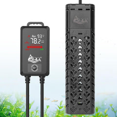 AQQA fish tank heater front view demonstrates durable build for steady warmth in large tanks.
