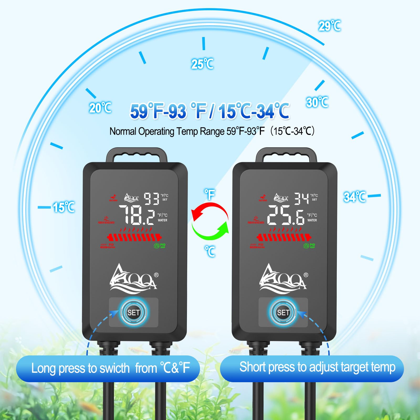 AQQA submerged installation demonstrates full water contact for accurate heat delivery.