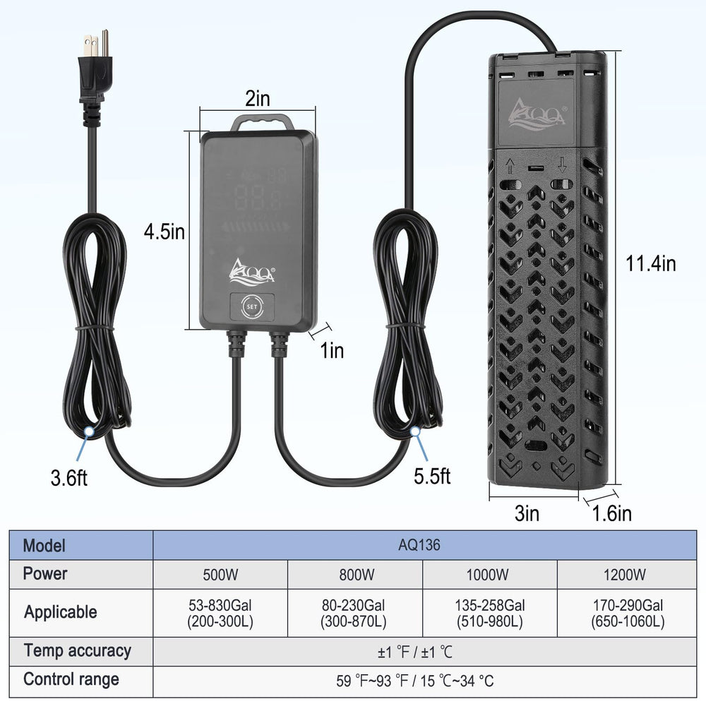 AQQA 1200W heater in action enables precise temp control across large aquariums.